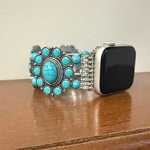 Native southwest inspired faux Turquoise and Silver stretch Apple Watch band